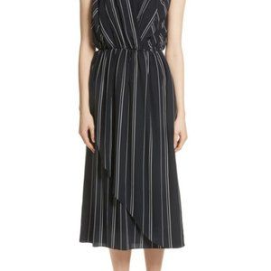 Vince Draped Front Stripe Silk Midi Dress 6